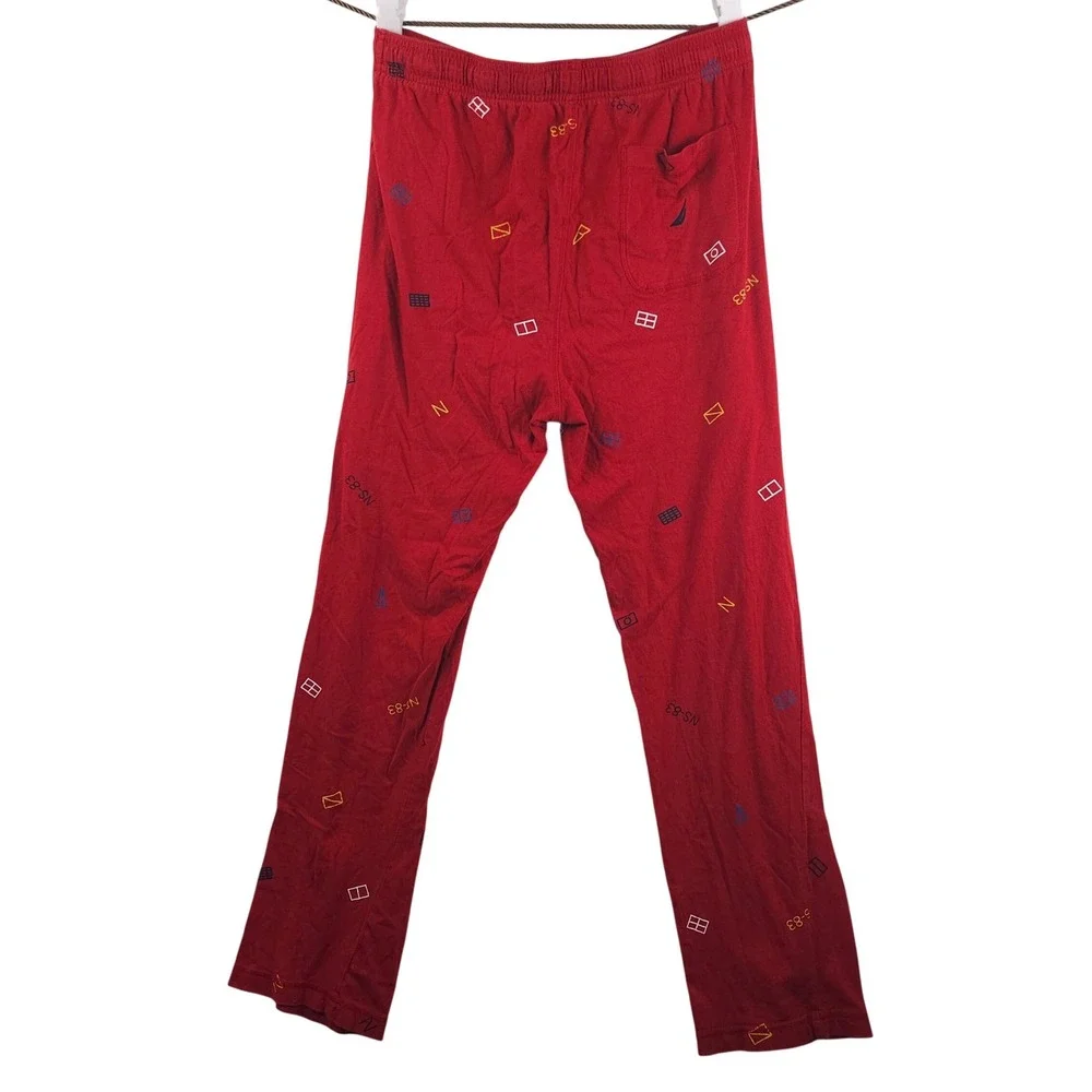 Nautica Men Pajama Pants Medium Red Nautical Flag Print 100% Cotton Lounge Sleep